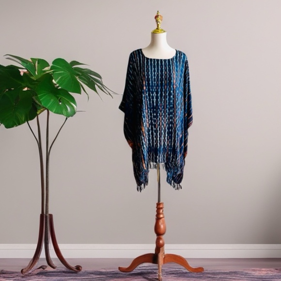 0105/ Dark Blue Navy Tie Dye Poncho, Oversized Top - Picture 1 of 8